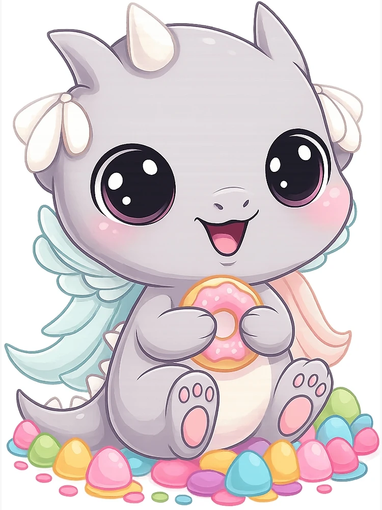 Imagen 3 de 3, Póster con la obra Baby Dragon Eating Donut – Cute Fantasy Creature – Kawaii, diseñada y vendida por PixelStorage.