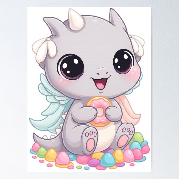 Item preview, Baby Dragon Eating Donut – Cute Fantasy Creature – Kawaii designed and sold by PixelStorage.