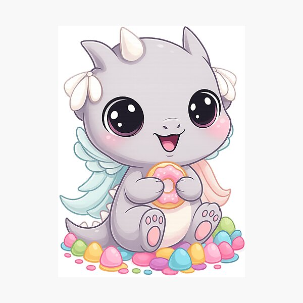 Item preview, Baby Dragon Eating Donut – Cute Fantasy Creature – Kawaii designed and sold by PixelStorage.