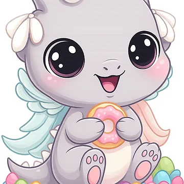 Imagen de la obra Baby Dragon Eating Donut – Cute Fantasy Creature – Kawaii de PixelStorage