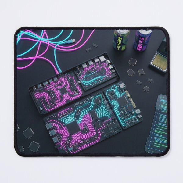 Artikelvorschau, Cyberpunk Netrunner Schreibtisch – Neon Tech & Leiterplatten entworfen und verkauft von SavinMercantile.