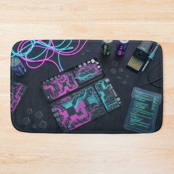 Item preview, Cyberpunk Netrunner Desk - Neon Tech & Circuit Boards designed and sold by SavinMercantile.