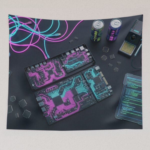 Item preview, Cyberpunk Netrunner Desk - Neon Tech & Circuit Boards designed and sold by SavinMercantile.