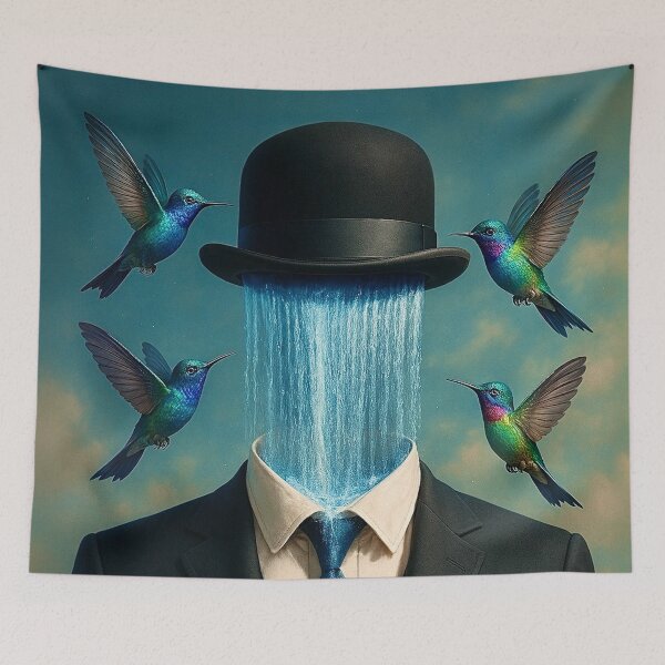 Item preview, The Overflowing Mind – Surreal Waterfall Head with Hummingbirds Artwork designed and sold by seamless.