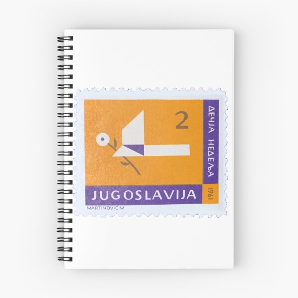 Item preview, Yugoslavia Orange and Blue Shapes Vintage Postage Stamp designed and sold by red-amber65.