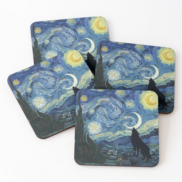 Item preview, Funny Van Gogh Starry Night Wolf Howling At The Moon Gifts for Men, Woman Kids T-Shirt  designed and sold by Socialitee.