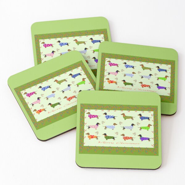 Item preview, Dachshunds in Christmas jackets designed and sold by Marju Rose.