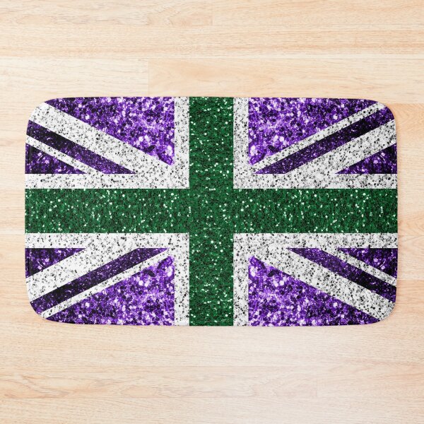 Artikelvorschau, Britische Flagge, lila, grün, silber, Glitzerimitat, Union Jack (Foto von Glitzer - nicht reflektierend) entworfen und verkauft von PLdesign.