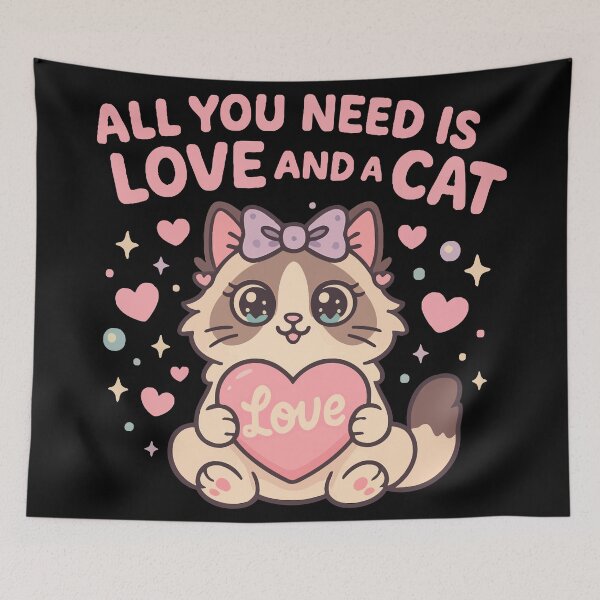 Item preview, All You Need Is Love and a Cat Dark Cute Heart Cat Shirt designed and sold by WhiskerlyGfx.