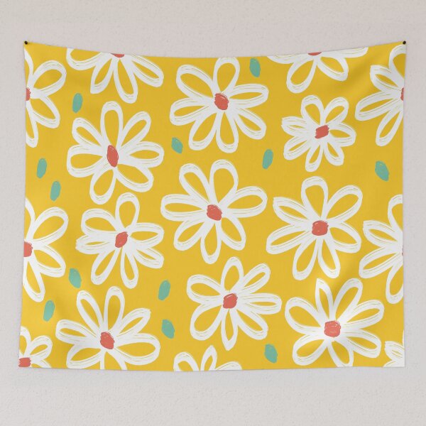 Item preview, Lovely White Flowers Floral Pattern on Yellow designed and sold by Petra Lang.