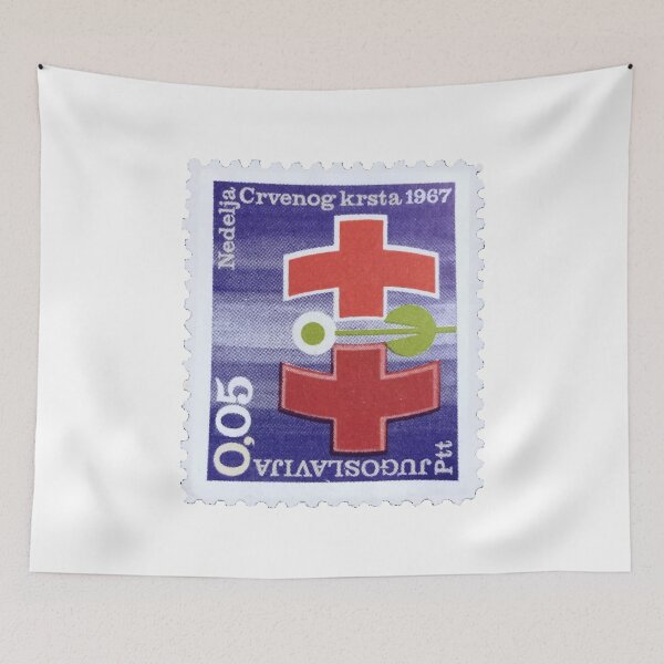 Item preview, Yugoslavia Red Crosses On Blue Vintage Postage Stamp designed and sold by red-amber65.