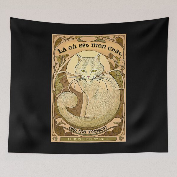 Item preview, Là où est mon chat, est ma maison — Home is where my cat is (Art Nouveau Feline) designed and sold by FrancophileFun.