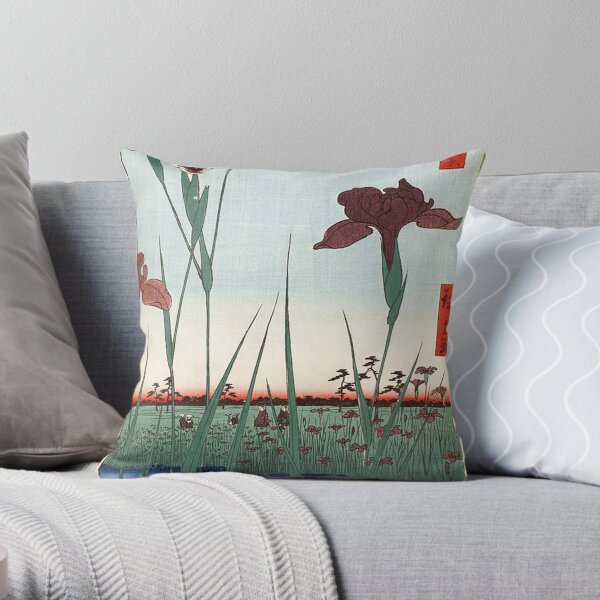 HD Horikiri Iris Garden, by Utagawa Hiroshige HIGH DEFINITION Throw Pillow