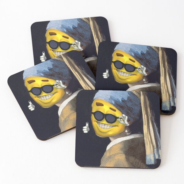 Item preview, Vermeer's "Girl with a Pearl Earring" but make it Cool Guy Emoji designed and sold by Ledar48.
