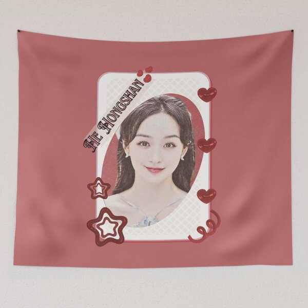 Item preview, He Hongshan (何泓姗) Portrait Chinese Actress Art Chinese Celebrity Illustration portrait illustration Red Aesthetic Collage Design designed and sold by AJUNICE STUDIO.