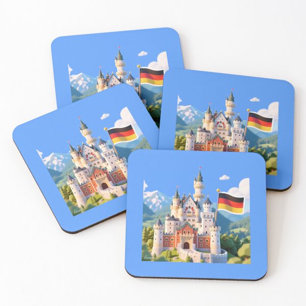Item preview, Neuschwanstein Castle Cute 3D Sketch – Germany Fairy-Tale Castle Label with German Flag, designed and sold by PaintMeWorld.