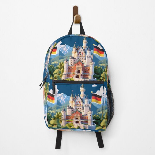 Item preview, Neuschwanstein Castle Cute 3D Sketch – Germany Fairy-Tale Castle Label with German Flag, designed and sold by PaintMeWorld.
