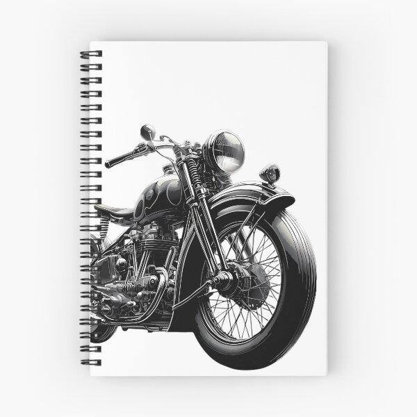 Aperçu de l'œuvre Illustration en noir et blanc d'une moto classique vintage créée et vendue par DrawDrip.