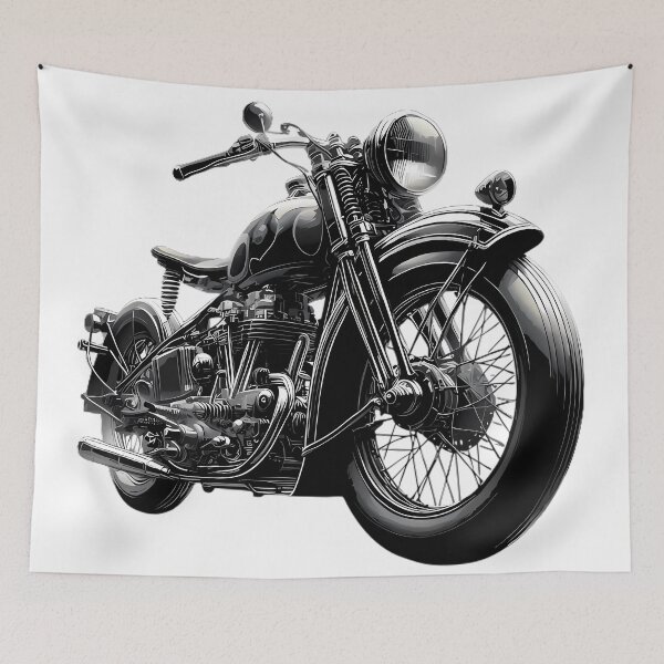 Item preview, Vintage Classic Motorcycle Black White Illustration designed and sold by DrawDrip.