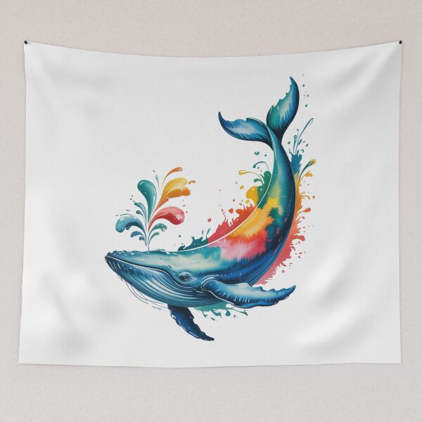 Item preview, Rainbow whale in explosion of color – vibrant marine art designed and sold by FusiTink.