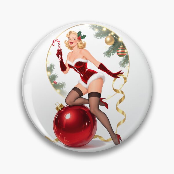 Item preview, Retro Christmas Pinup Girl on Ornament – Vintage Holiday Cheesecake Art designed and sold by Lightning-Lace.