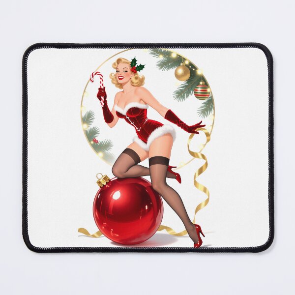 Item preview, Retro Christmas Pinup Girl on Ornament – Vintage Holiday Cheesecake Art designed and sold by Lightning-Lace.