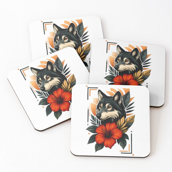 Item preview, Wolf with Hibiscus – Mystical Tropical Wildlife Illustration designed and sold by SVALANART.