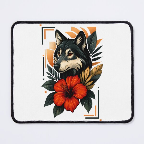 Item preview, Wolf with Hibiscus – Mystical Tropical Wildlife Illustration designed and sold by SVALANART.