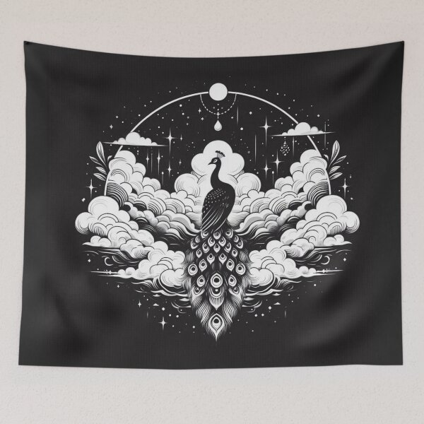 Item preview, Celestial Mystic Peacock Moon Clouds Art designed and sold by BigBlueArt.