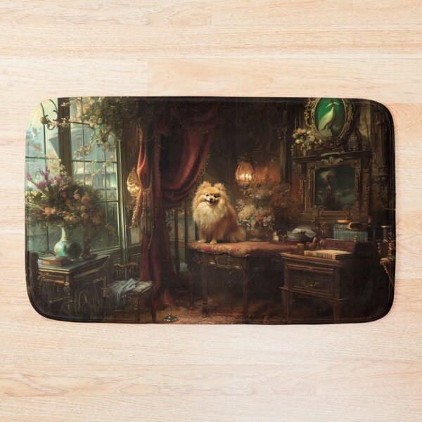 Item preview, A fluffy Pomeranian perched proudly in a Victorian-style interior, Dogs in Motion designed and sold by CDC40.