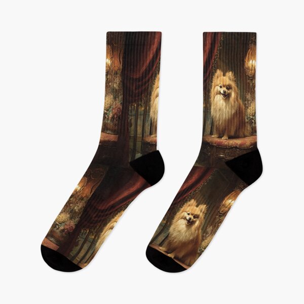 Item preview, A fluffy Pomeranian perched proudly in a Victorian-style interior, Dogs in Motion designed and sold by CDC40.