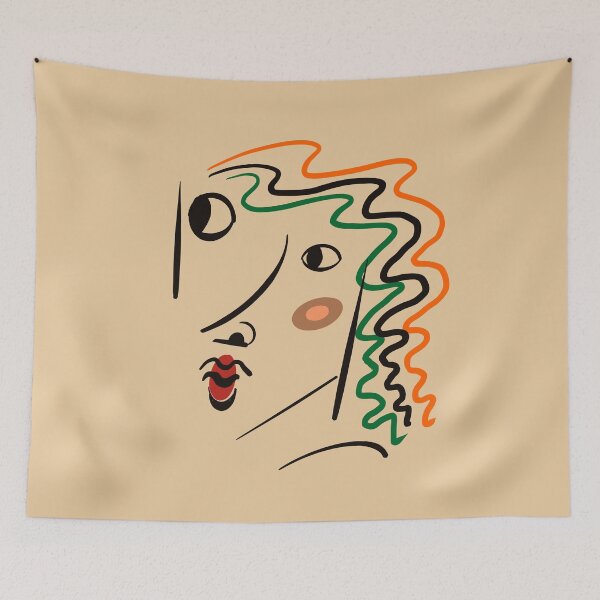 Item preview, Picasso Inspired Line Art Woman’s face with curly hair |  Abstract Bold Colors  designed and sold by Artonmytee.