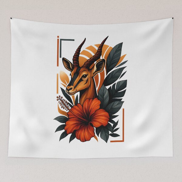 Item preview, Antelope with Hibiscus – Tropical Modern Wildlife Illustration designed and sold by SVALANART.