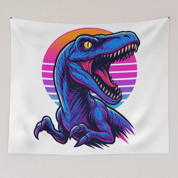 Item preview, Neon Velociraptor Ferocious Synthwave Retro designed and sold by JonelleTshirts.