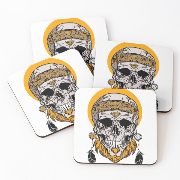 Item preview, Golden Tribal Skull – Mystic Boho Gothic Art | Spiritual Skull With Feathers & Bandana designed and sold by SkullVibe Collective.