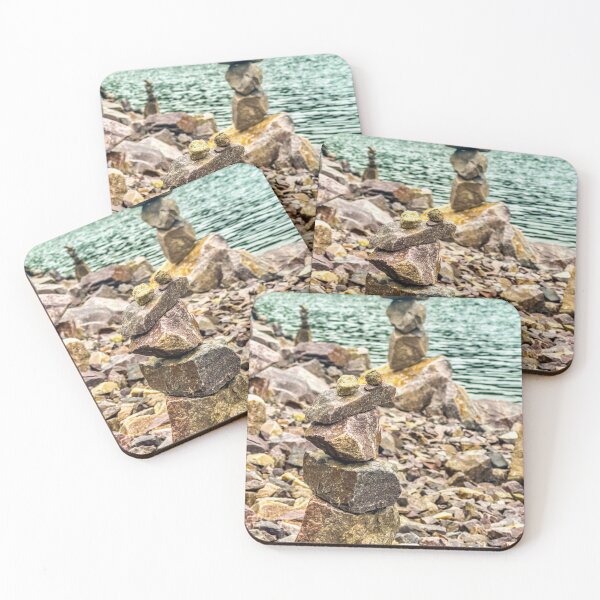 Item preview, Balanced Stone Cairns by the Lake – Zen Nature Photography Print designed and sold by aadventures.