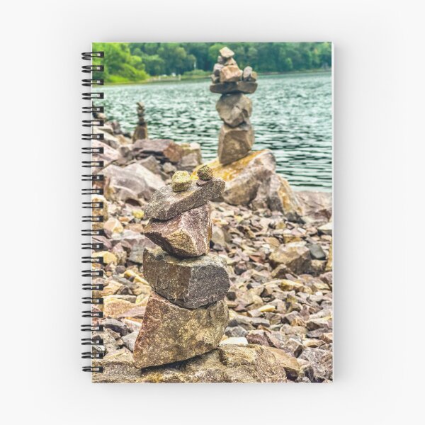 Item preview, Balanced Stone Cairns by the Lake – Zen Nature Photography Print designed and sold by aadventures.