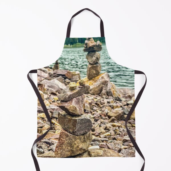 Item preview, Balanced Stone Cairns by the Lake – Zen Nature Photography Print designed and sold by aadventures.