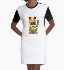 Maneki Neko Winkekatze Gold T-Shirt Kleid