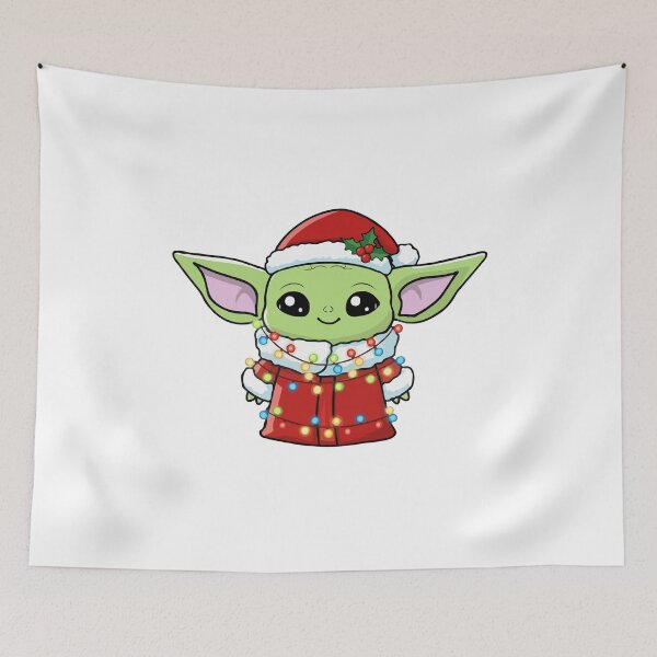 Aperçu de l'œuvre Adorable bonnet de Noël Baby Yoda Grogu avec lumières - Design kawaii Star Wars Mandalorian pour les fêtes créée et vendue par BrainBubbleArt.