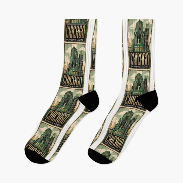 Item preview, Vintage Chicago Art Deco Skyscrapers - Green & Gold Architecture Art designed and sold by Digital Dreams Arts.