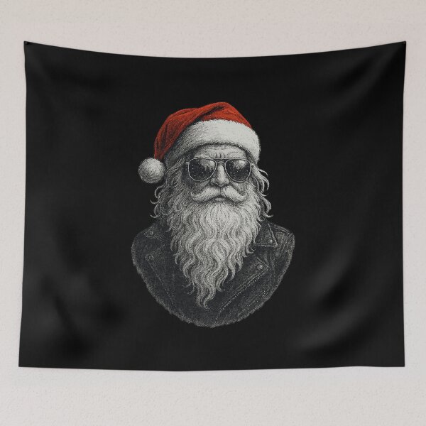 Item preview, Badass Santa Claus Illustration – Cool Biker Santa with Sunglasses & Leather Jacket | Rock ’n’ Roll Christmas Art designed and sold by BrainBubbleArt.