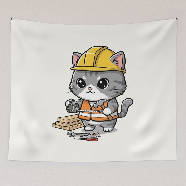 Item preview, Cute Builder Cat | Hard Hat Constructor Kitten designed and sold by HoopeStylee.