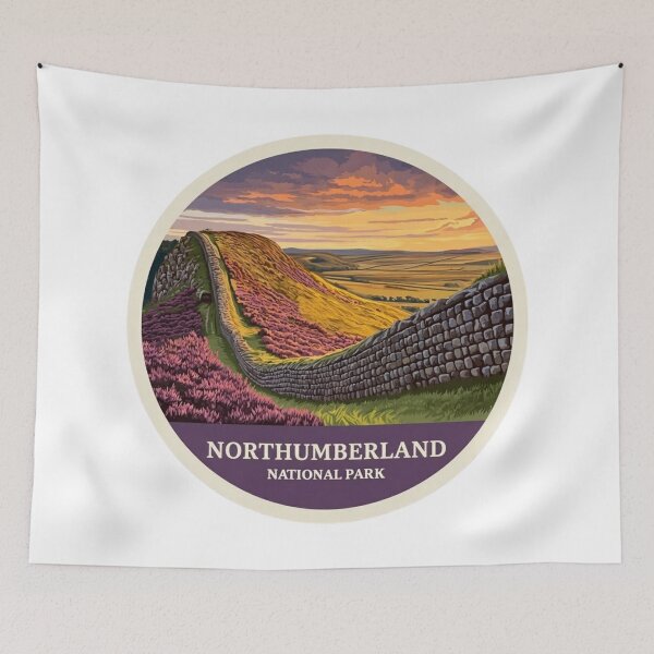 Item preview, Northumberland Hadrian's Wall Purple Heather Sunset Vintage   Travel Poster National Park designed and sold by Blurbean.