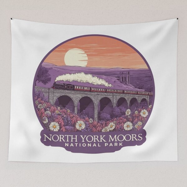 Item preview, North York Moors Steam Train Bridge Vintage Travel Poster Purple    Sunset National Park designed and sold by Blurbean.