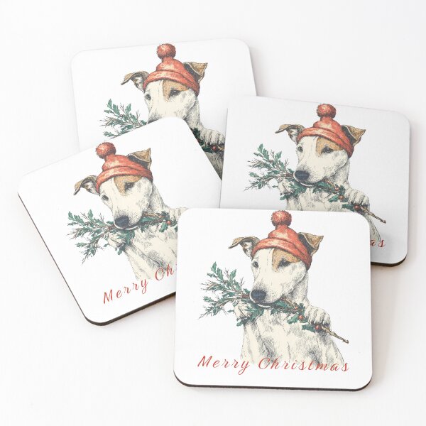 Item preview, Vintage fox terrier smooth Christmas dog illustration designed and sold by olenapetol.