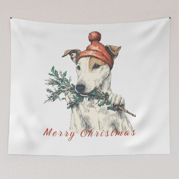Item preview, Vintage fox terrier smooth Christmas dog illustration designed and sold by olenapetol.