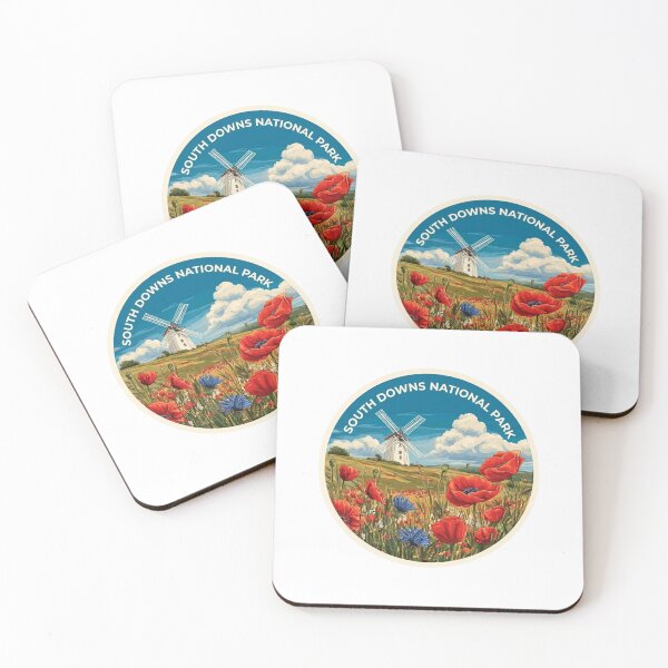 Item preview, Vintage South Downs National Park Poster with White Windmill and   Red Poppy Fields designed and sold by Blurbean.