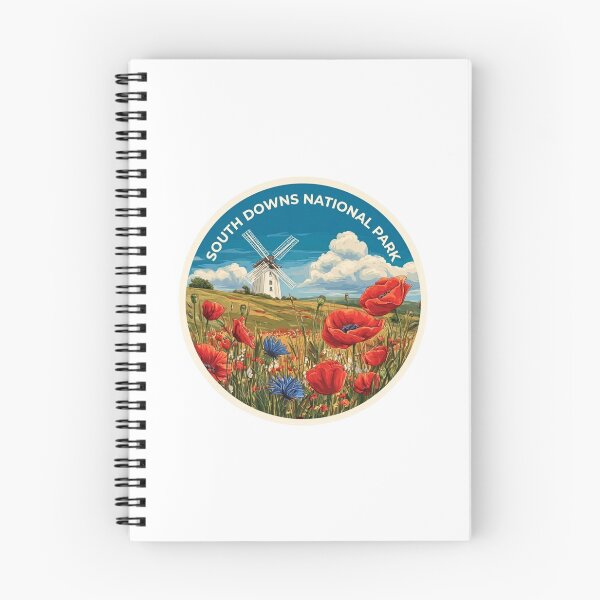 Item preview, Vintage South Downs National Park Poster with White Windmill and   Red Poppy Fields designed and sold by Blurbean.