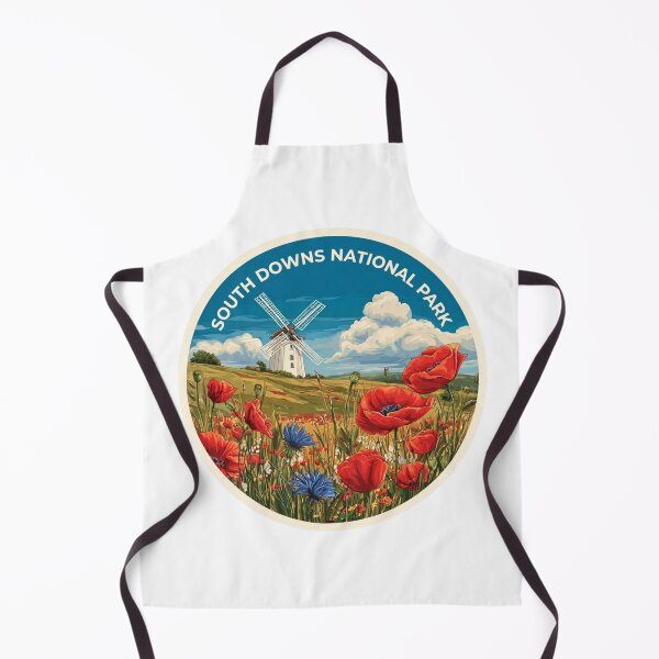 Item preview, Vintage South Downs National Park Poster with White Windmill and Red Poppy Fields designed and sold by Blurbean.
